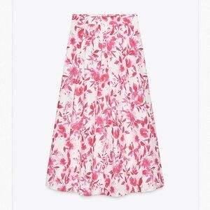 NWOT Zara Pink Floral Midi Skirt size Large